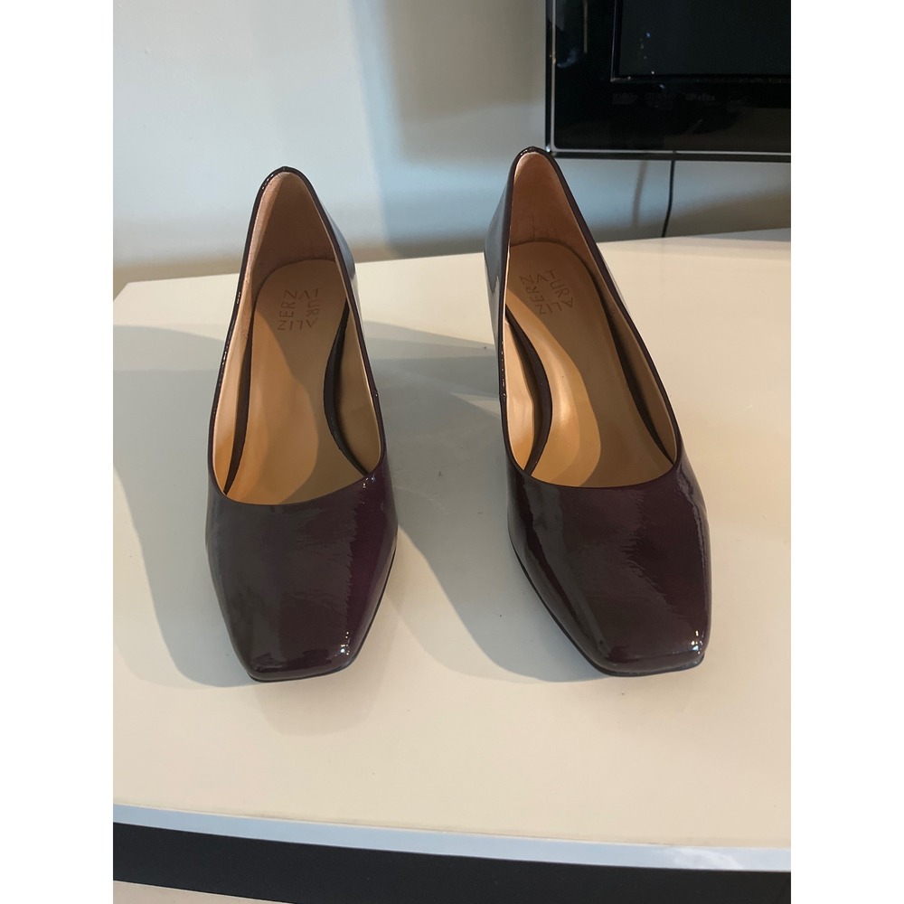 Naturalizer Womens Square Toe Block Heel Pumps Burgundy Patent Leather Shoes